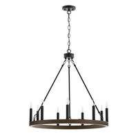 Lámpara de araña de 9 luces para comedor, de acero, regulable, estilo rústico antiguo, con forma de rueda de carro, para comedor de granja, E12, tipo candelabro, proyecto OEM