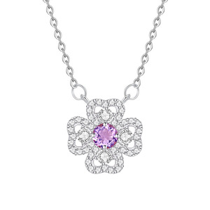 Collar de Trébol de Cuatro Hojas con Piedra Natural de Corte Redondo de 4mm, Plata de Ley 925, Cristal de Topacio, Regalos de Joyería para Mujer - Product Image 1