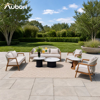Ensemble de canapés d'extérieur avec accoudoirs en teck, structure en alliage d'aluminium, coussins moelleux, 3 places, 2 places, fauteuil pour jardin et terrasse