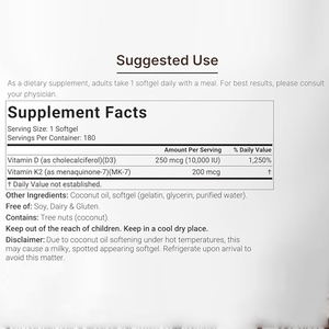 Cápsulas de Vitamina D3 de 10000 UI y K2 de 200 mcg con Aceite de Coco, 300 Cápsulas Blandas Premium al por Mayor - Product Image 2