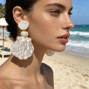Exaggerated <strong>Handmade</strong> Temperament White Pearl Shell Drop <strong>Earrings</strong> for Women Jewelry - Product Image 1