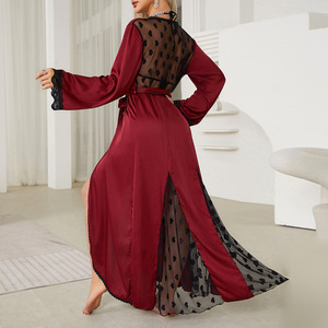 Nouvelle <span class=keywords><strong>Robe</strong></span> de Nuit Sexy en Satin et Maille Patchwork 2026 pour Femme, Peignoir Long en Soie Glacée, Vêtements d'Intérieur, Vente en Gros OEM - Product Image 4