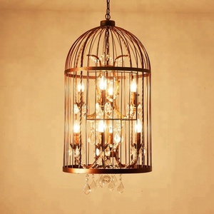 Cage de fer lustres en cristal traditionnel rustique pendentif lumières oiseaux cage vintage industriel pendentif lampe - Product Image 5
