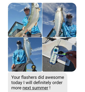 Custom Crushed Glow Tape Uv Glow Trolling <span class=keywords><strong>Fly</strong></span> Chrome Intermitentes de salmón con Kickers - Product Image 2