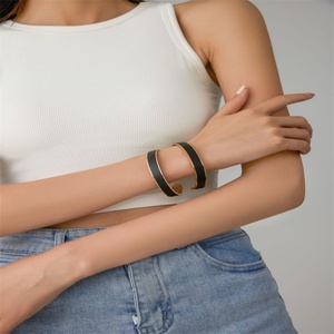 Fashion Jewelry <b>Bracelets</b> Bangles Stainless Steel <b>Leather</b> Cuff <b>Bracelets</b> Women - Product Image 4