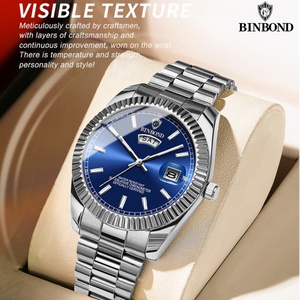 BINBOND 7012 Nouvelle montre personnalisée pour homme, bracelet en acier, étanche, classique, double calendrier, lumineuse - Product Image 3