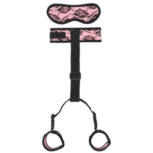 Set BDSM SM per il bondage: Cinghie per collo e polsi, Imbracatura regolabile, Manette per le mani, Collare, Benda per gli occhi, Giocattoli sessuali da letto, Fornitura all'ingrosso, Nero, Alta qualità - Product Image 6