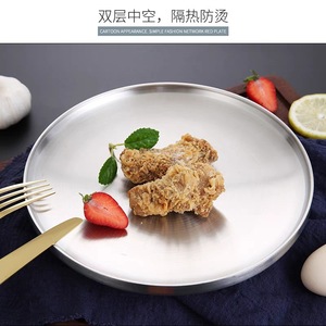 304 Stainless Steel Plate Korean Style Gold Round Flat Bottom Plate For BBQ Fruit Grilled Meat Tableware Hotel Food Use - Product Image 5