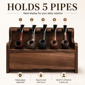 Organizador de Escritorio de Madera Maciza de 2 Niveles con Cajón Integrado para Pipas y Accesorios para Fumar - Product Image 4