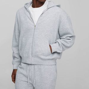Winter Heather Grey Solid Cargo Flared <b>Full</b> <b>Zip</b> <b>Hoodie</b> Side Utility Pocket Sweatpants Bootcut Street Custom Men Two Piece - Product Image 3