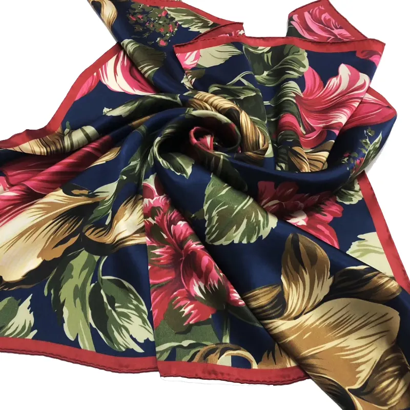 Natural Silk Fabric Square 90 Cm Shawl Satin Digital Print Women Scarf Silk