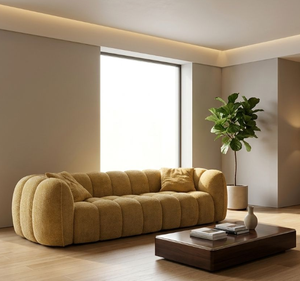 Modern Tufted Living Room <b>Sofa</b> Curved Upholstered Couch Plush Texture Lounge Seating <b>for</b> Apartment Villa - Product Image 1