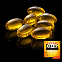 Capsules de Vitamine D3 K2 à Marque Blanche 5000 UI Huile de Coco Soutien Osseux et Immunitaire OEM 120 Comprimés