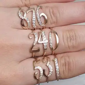 2021 Trendy Messing 18K Vergulde 0-9 Nummer Ring Vinger Sieraden Charme Ringen Voor Vrouwen