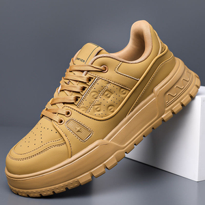 Chaussures de marche en cuir véritable marron foncé à lacets, bout rond, avec semelle intermédiaire EVA amortie et semelle extérieure en caoutchouc, style toutes saisons - Product Image 1
