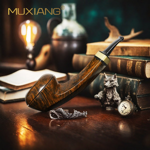 Muxiang Wooden Tobacco Pipe Bent Type 3mm Filter Vintage Style For Men Smoking Pipes - Product Image 1