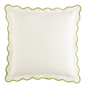 <b>INDIAN</b> TEXTILES H/L Solid White Cotton <b>Throw</b> Pillow Cover Square Scallop Edge Minimalist Style Washable Envelope Closure - Product Image 1