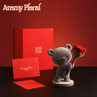 AM-GCB05 Ammy Mignon Ours avec Boîte Cadeau Rose, Expression d'Amour, Bouquet de Fleurs, Pièce Décorative