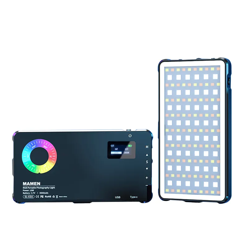 Mamen LS-C02 RGB Mini Camera Video Light photographique LED for Tiktoks Photography Vlog Live 3100mAh 2500-9000k