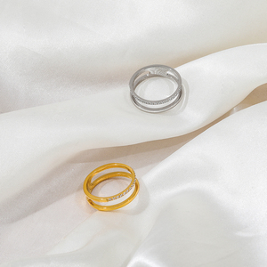 High End 18K Pvd Vergulde Dubbellaags Sierlijk Zirkonia Paar Ringen Rvs Vrouwen Ringen Bezoedelde Gratis Sieraden - Product Image 6