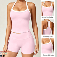 Ensemble de yoga personnalisé avec soutien-gorge intégré, débardeur et leggings, doux, pour la gym et le fitness, 2 pièces