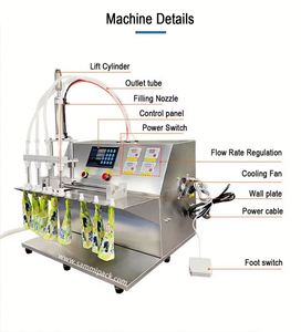 Machine de remplissage <span class=keywords><strong>semi</strong></span>-automatique pour liquides (miel, ketchup, etc.) en sachets préformés à fermeture éclair, avec moteur à engrenages, PLC et roulement réglables - Product Image 4