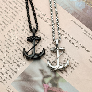 Stainless Steel Anchor Pendant Necklace Men's Punk Hip Hop Style Jewelry Geometric Themed Charm Fashion Accessory - Product Image 1