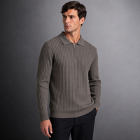 Pull en tricot à col rabattu en polyester à manches longues, motif uni, chaud, côtelé, épais, ODM, pour homme, printemps, automne, hiver, avec fermeture éclair