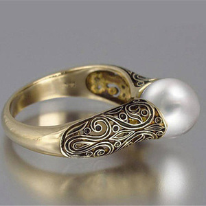 Anello vintage stile perla per donna, design elegante intarsiato, gioielli alla moda per tutti i giorni - Product Image 3