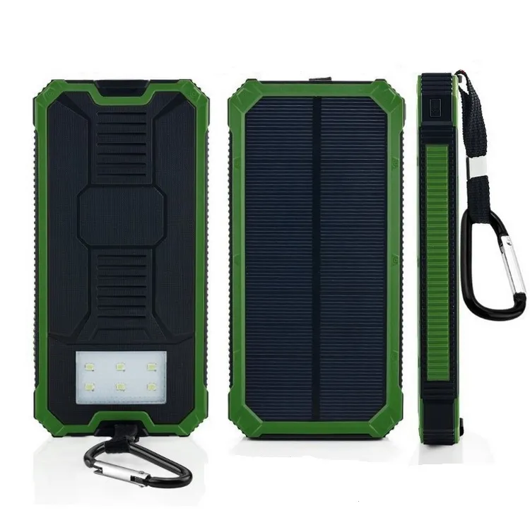 Cargador portátil inteligente universal al por mayor Banco de energía solar más vendido 10000mAh 2 puertos USB Banco de energía con linterna LED