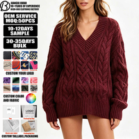 Pull ample à col en V pour femme, manches longues, tricot oversize, tenue décontractée pour l'automne et l'hiver, style urbain et mode