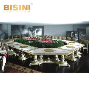 โต๊ะประชุมหรูหราของหลายคนฝรั่งเศสคลาสสิกโต๊ะรับประทานอาหารไม้เนื้อแข็งแกะสลักสีขาวมือวาดพระราชวังคลับตาราง - Product Image 3