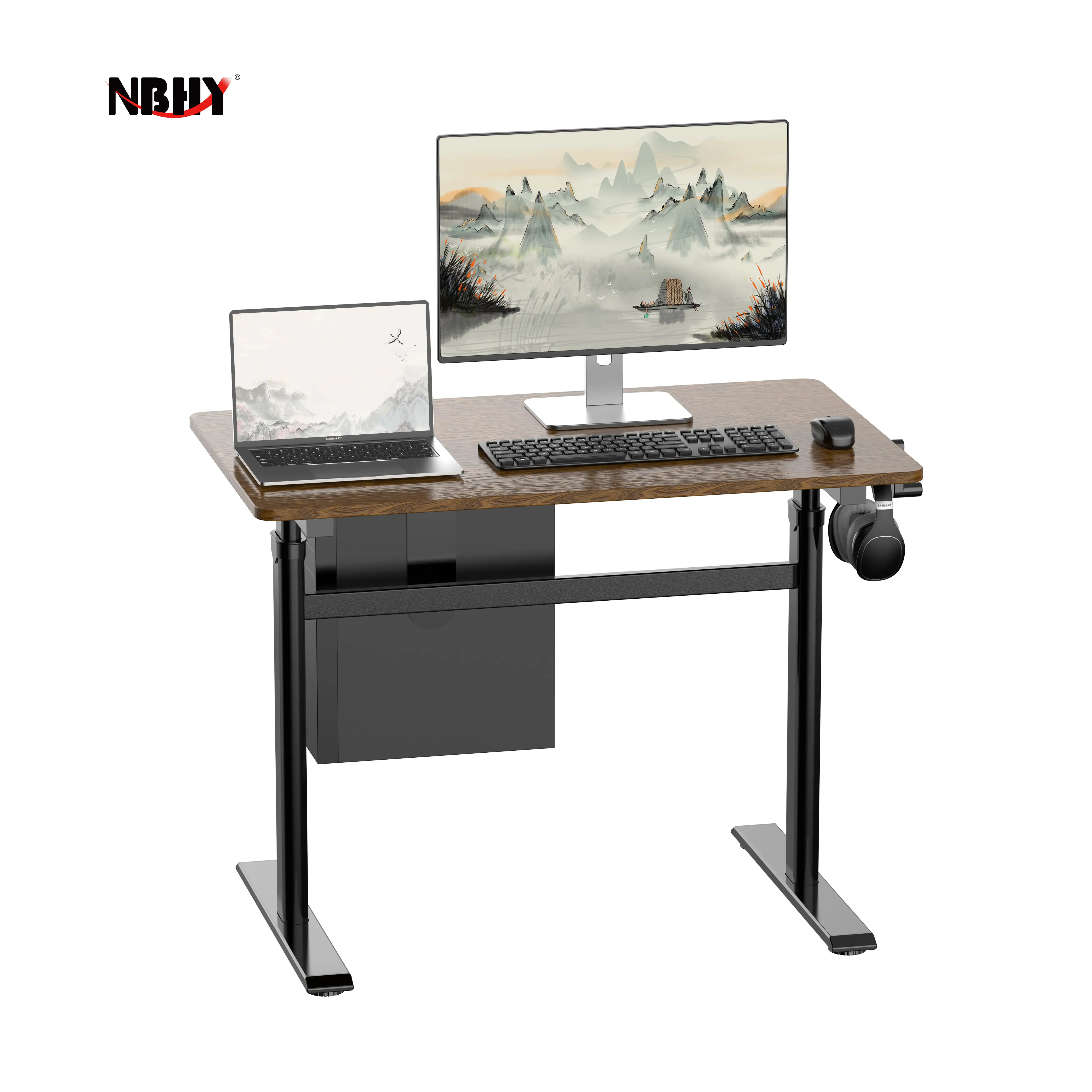 NBHY High Quality Manual Desk Home Office Height Adjustable Manual Handle desk OEM ODM Handle Crank Stand Desk