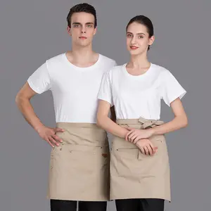 Couples Kitchen Waist Apron With Pockets For Cooking Costume Coffee Shop Restaurant Waiter Cotton Canvas Apron