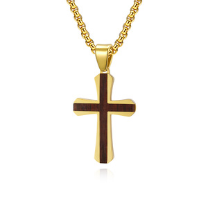 Collana con Ciondolo a Croce Personalizzata in Acciaio Inossidabile Placcato <span class=keywords><strong>Oro</strong></span> 18k, Stile Hip Hop e Punk per <span class=keywords><strong>Uomo</strong></span> - Product Image 1