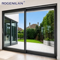 Porte coulissante en verre ultra-étroite en aluminium Rogenilan, porte coulissante de patio insonorisée en verre trempé pour l'extérieur