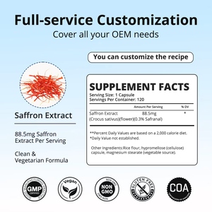 Cápsulas de Extracto de Azafrán OEM, 88.5 mg por Porción, Extracto de Flor de Crocus Sativus, Vegetarianas, Veganas, Marca Privada, Suplemento Dietético Personalizado - Product Image 2