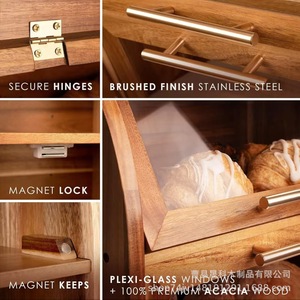 Wooden Bread Box Double Layer Storage With Transparent Window For <b>Kitchen</b> Countertop Freshness Preservation - Product Image 5