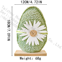Décoration de table de Pâques en forme d'œuf en peluche, marguerite en feutre, tissu Sherpa, base en bois, 18 cm