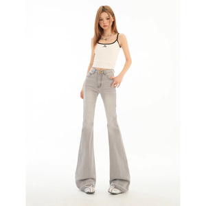 2025 primavera y verano nuevos pantalones vaqueros acampanados grises ahumados elásticos de gama alta para mujeres pantalones transpirables para alargar las piernas - Product Image 6