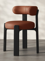 Chaise de salle à manger mobile en bois massif et cuir rembourré, style rétro français médiéval, dossier simple, luxe léger, mobilier de maison