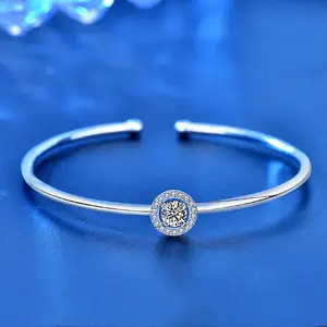 Meerlagige Pols Sieraden 925 Sterling Zilver Eenvoudige D Kleur Moissanite Manchet Armband Armbanden Voor Vrouwen