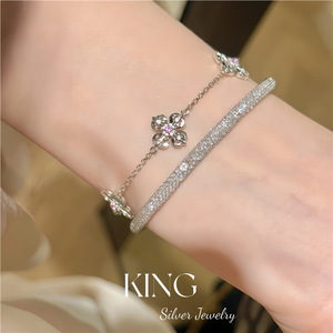 KING สร้อยข้อมือเงิน S925 ดีไซน์ลายดอกไม้ โซ่ปรับได้ เครื่องประดับสตรี - Product Image 3