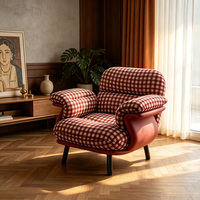 Moderner Gepolsterter Akzentstuhl Retro Karierter Gestreifter Stoff Einzelsofa Sessel für Wohnzimmer Schlafzimmer
