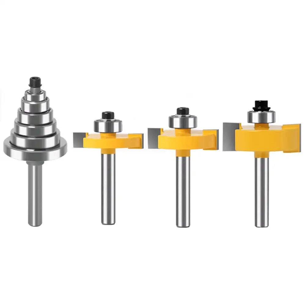 3 Pieces Router Bit Set dengan 6 Bantalan Set Woodworking Milling Cutter Sudut Pembulatan Tepi Membentuk Bit/Rabbeting Router Bit