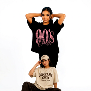 T-shirt pour femmes toutes saisons Meow Fashion Wear, provenant d'un lot de stock du Bangladesh, à épaules tombantes, faible MOQ, livraison rapide - Product Image 1