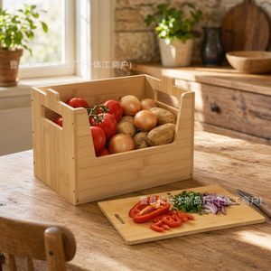 Panier de rangement en bambou rectangulaire avec couvercle amovible pour la cuisine, les légumes, les fruits, organisateur de bureau - Product Image 1