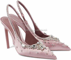 Hochzeit Sexy Strass Kristall Sandalen Prom Schuhe Stiletto Absatz Kleid Satin Kristall Sling back Hochzeits feier Pumps mit Kristallen - Product Image 6