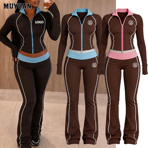 Tuta Sportiva da Donna <span class=keywords><strong>di</strong></span> Alta Qualità in Due Pezzi, Ideale per Ragazze Alte, Giacca a Maniche Lunghe e Pantaloni Jogger a Contrasto per Sport Autunnali - Product Image 1