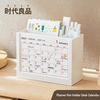 Calendrier de bureau 2027 réutilisable en plastique avec pages intérieures interchangeables, pour la planification à la maison ou au bureau, avec porte-stylo intégré pour l'organisation